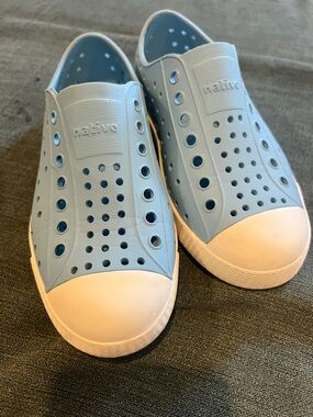 Native Kids Slip-On Water Shoes in Light Blue with White Toe